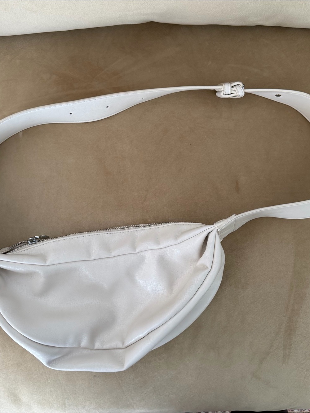 Minimalist White Leather Crossbody Belt Bag